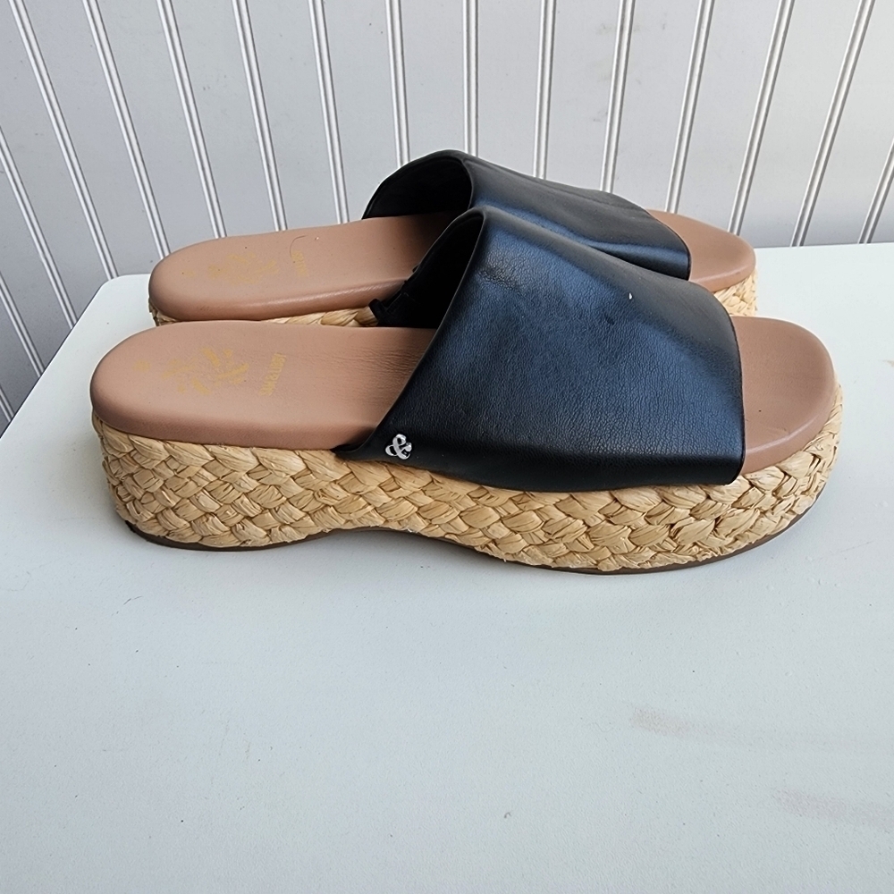 Sam & Libby Platform Slide Sandals Womens Black Casual Leather Sz 10
